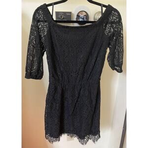 White House Black Market Size 2 Dress Lace Elegant Short 3/4 Sleeve Black Formal